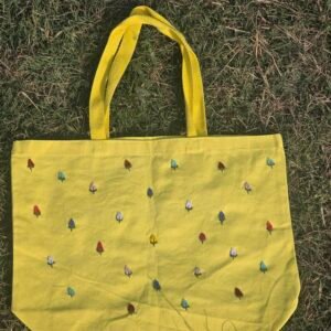 Lemon Color Embroidered Tote Bag